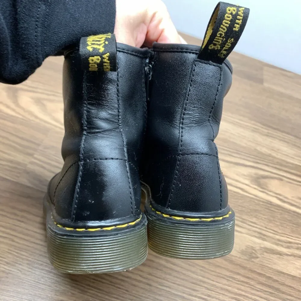 Dr.‎ Martens Junior Kids 1460 Softy Black Leather Lace Up Zip Boots Size 3 EU 34